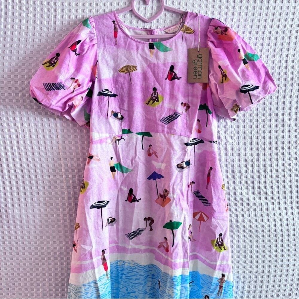 Gorman pink beach print puff sleeve maxi dress NWT size US8 - Picture 3 of 4